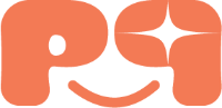 Orange logo with a smiley face design on a white background